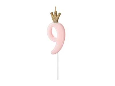 Свічка для торта Party Deco 9 з короною 9,5 см рожева 8909