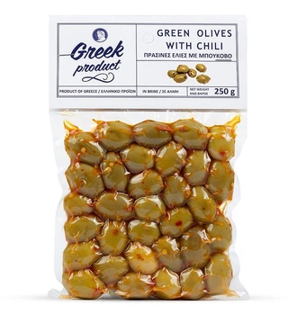 Оливки зелені з перцем Буково Greek Product з кісточкою 250г