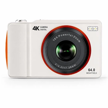 Цифрова камера H14 HD Біла 64 МП 4K UHD, 16× цифровий зум, автофокус, EIS, дисплей 2.4" HD, LED-підсвітка, карта пам'яті 64 ГБ
