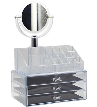 Акриловий настільний органайзер для косметики Cosmetic Storage Box з 3 дверцятами та дзеркалом