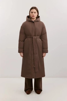 Длинный женский пуховик Baon B0225508-BR коричневый 2XL