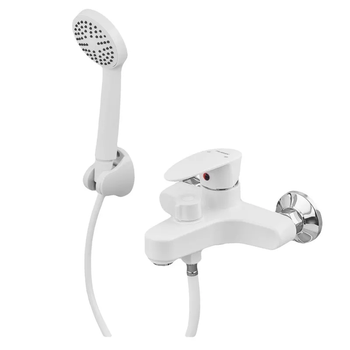 Змішувач для ванни PLAMIX CEZAR-009 EURO SET WHITE (з шлангом, лійкою та кронштейном) (Колір білий) (PM0692)