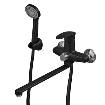 Змішувач для ванни PLAMIX CEZAR-006 EURO SET MATTE BLACK (з шлангом, лійкою та кронштейном) (Колір матовий чорний) (PM0690)