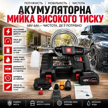 Аккумуляторная мойка Daikens 48V 6Ah высокого давления для машин портативная мойка 26 бар