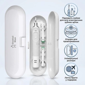 Футляр для електричної зубної щітки Oral B Braun Philips Pecham XIAOMI Універсальний підходить для електрощітки орал б на 2 насадки дорожній кейс на щітку філіпс білий Dental Man Case White