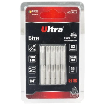 Биты TORX 40х25мм S2 ¼" 10шт магнитные ULTRA