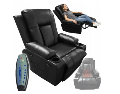 Шкіряне масажне крісло Bass Polska BH 30040 RELAX з функцією сну та вібромасажем 5 програм розкладне чорне