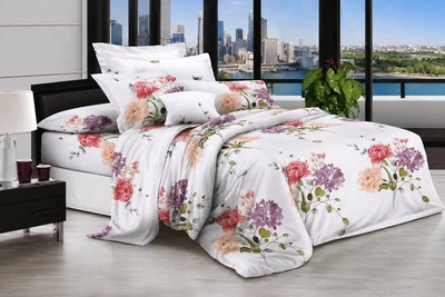Комплект постельного белья "Flowers on white" двуспальный полиестер 180х220 см