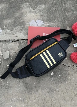Бананка ADIDAS адидас поясная сумка 533 черная с полосками