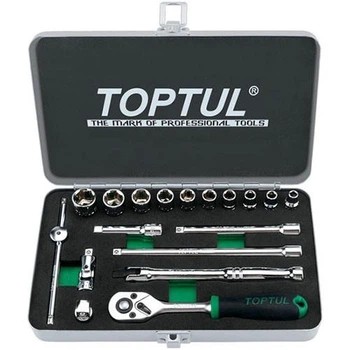 Набор инструмента TOPTUL GCAD1811 серебристый автомобильный из 18 единиц 1/4" дюймовый 3/16"-9/16" в металлическом кейсе 221x129x44 мм (112-163-GCAD1811)