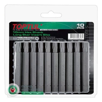 Набор бит TOPTUL FSEB1230G серый Torx 10 мм L75 мм T30 10 предметов на пластиковом блистере (112-163-FSEB1230G)