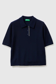 Однотонная футболка-поло Benetton 40(XS) Синий-616 (151424)