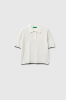 Однотонная футболка-поло Benetton 40(XS) Бежевый-6R2 (151424)
