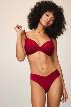 Комплект белья: бюстгальтер push-up и трусики стринг Victoria's Secret 70C/XS Бордовый (151456)