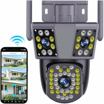 Уличная WiFi камера видеонаблюдения 9MP 6K поворотная с тремя объективами для защиты домов и объектов