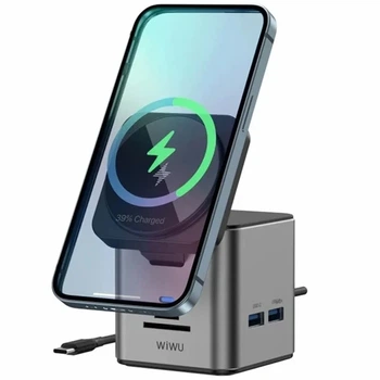 БЗУ + HUB WIWU Wi-W025 Cube 9in1 USB-C 64,5x65,4x79,5 мм алюміній сірий