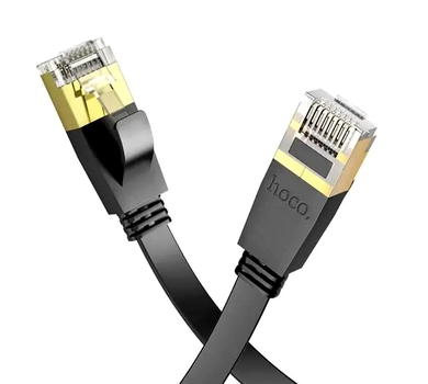 Патч-корд Hoco US07 сетевой кабель для подключения устройств с разъемом RJ45 плоский черный 10 метров