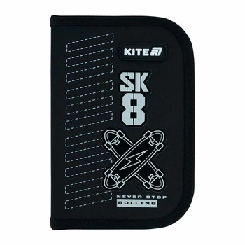 Пенал Kite Skate "Скейт" 20.5х14х4 см 1 отделение с 2 отворотами каркасный на молнии черный (K26-622-4)