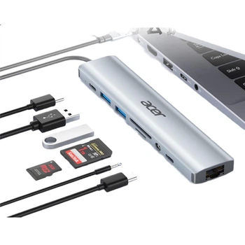 Док-станція Acer Type-C 9-в-1 USB-концентратор з портом Ethernet та зчитувачем карт SD/TF, адаптер-конвертер для ноутбука MacBook Huawei