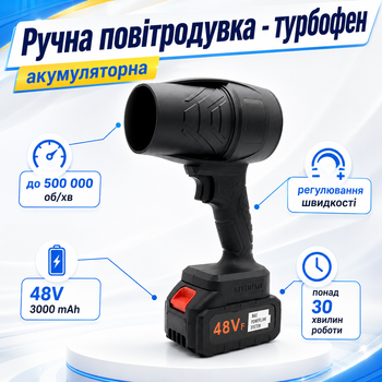 Аккумуляторная ручная воздуходувка 500000 об/мин с двумя аккумуляторами 21V 3000mAh Садовый пылесос с регулировкой скорости и поворотной конструкцией