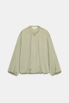 Легкая женская куртка-бомбер Zara светлый хаки M,арт.8372/102/506