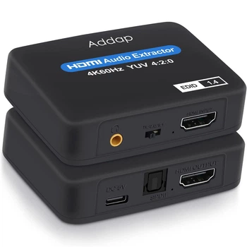 Цифровий HDMI аудіо екстрактор, перетворювач звуку з HDMI на 3,5мм miniJack та SPDIF 5.1 систему Addap HAE-01, 4K