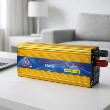 Інвертор перетворювач напруги 12/220V Power Inverter 2000 Вт, автомобільний інвертор з вентилятором охолодження для ноутбуків, зарядних пристроїв, освітлення, аудіо- та відеотехніки Золотистий, SPI-12-2000-Gold