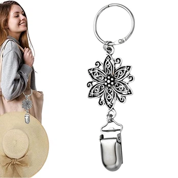 Тримач для капелюха на сумку та рюкзак Flower Clip, металева кліпса-брелок Античне срібло