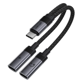 Аудіоадаптер Acefast J14 USB-C to 2xUSB-C 60W Black
