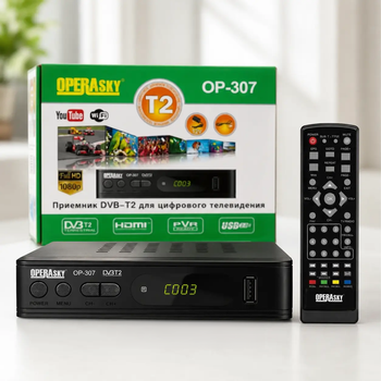 Цифровой ТВ тюнер Operasky OP-307 Full HD Т2 эфирный ресивер для телевизора приставка с Wi-Fi Черный