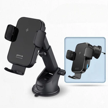 Автомобильный держатель с беспроводной зарядкой Proove Triple Clamp 15W.Автоматическая фиксация, быстрая зарядка QC 3.0/PD, 2 типа крепления
