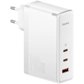 Мережевий зарядний пристрій Baseus GaN5 Pro Fast Charger 2C+U Type-C cable 140W White CCGP100202