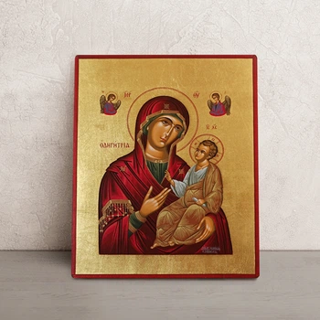 Греческая писаная икона Божией Матери Одигитрия (Путеводительница) 15×19 см