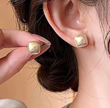 Женские сережки "Квадратики" 1.2см jewelry Золотистые