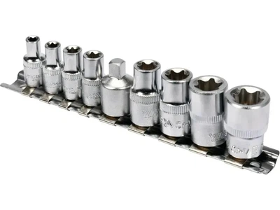 Набір торцевих головок YATO TORX E5-E16 квадрат 1/4" з перехідником 3/8" 9 шт YT-0520