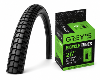 Комплект покрышка Deli Tire 26×2.00 (Индонезия) + камера Grey's 26×1.95–2.125 AV 48 мм для горного велосипеда MTB