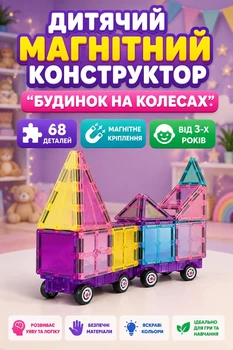 Детский магнитный конструктор "Дом на колесах", 68 деталей, от 3-х лет (i7-160362)
