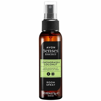 Спрей для ароматизации воздуха Avon Senses Essence «Лемонграсс и кокос» 100 мл with Extracts of Lemongrass & Shea Butter, Lemongrass & Coconut, Room Spray с экстрактами лемонграсса и масла ши, освежитель воздуха, ароматизатор для комнаты с маслом ши