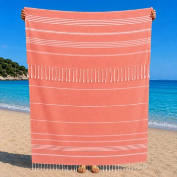 Полотенце пештемаль Turkey Towel 100х180 легкое большое для пляжа бассейна бани сауны подстилка на дачу пикник природу отпуск море полоса оранжевый