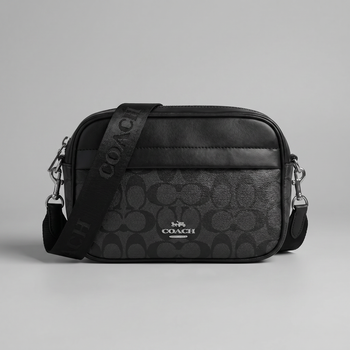 Мужская барсетка Coach прямоугольная черная. Маленькая сумка Coach с монограммой через плечо. Кросс-боди Coach ART051