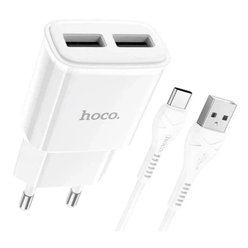 Зарядний пристрій HOCO C88A зарядка 12W 2.4A 2 Usb з кабелем Type-C White