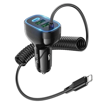 Автомобільний зарядний пристрій HOCO NZ11A із швидкою зарядкою PD30W Type-C 2USB із кабелем Lightning Black