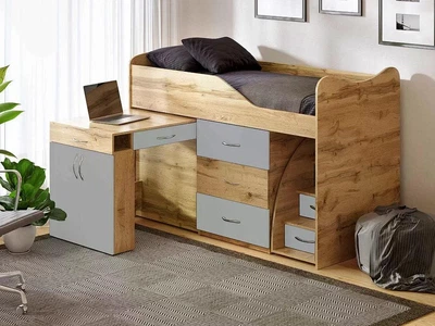 Ліжко кімната ViorinaDEKO BED-ROOM №5 1840*860 мм висувна драбина-комод, висувний стіл. Корпус тахо/колір фасаду сірий