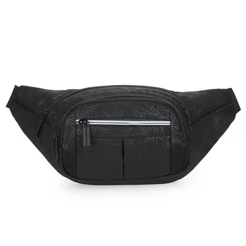 Поясная сумка бананка на три отдела светоотражающая черная