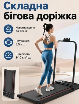 Складная беговая дорожка Walking Pad, до 150 кг, мотор на 3,0 л.с., скорость регулируется от 1 до 10 км/ч, LED-экран, пятислойное нескользящее полотно, черная