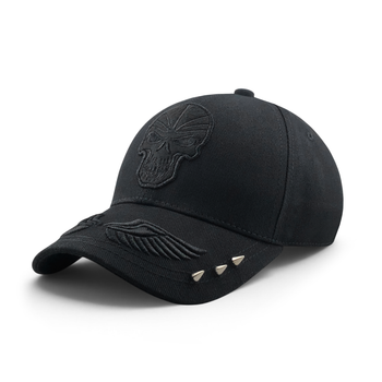 Кепка-бейсболка Damko Skull Black з вишивкою черепа та металевими шипами L (59–62 см) чорна