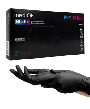 Перчатки нитриловые неопудренные MediOk Space черные M 100 шт