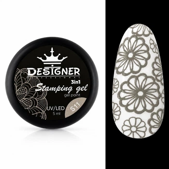 Гель-фарба Stamping Gel Paint 3в1 (світло-сіра S11) на 5 мл для стемпінгу, аеропуфінгу та розпису