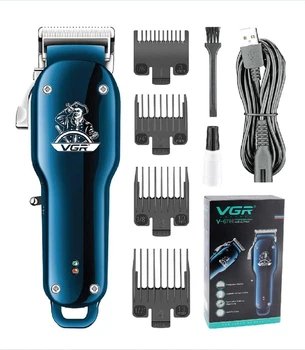 Аккумуляторный триммер для бороды и волос VGR V679 с 4 насадками и USB зарядкой 60 минут автономности профессиональный стальной Синий