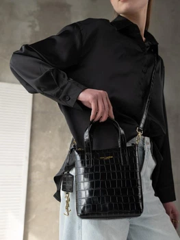 Женская кожанная сумка Saint Laurent черная (95357)
